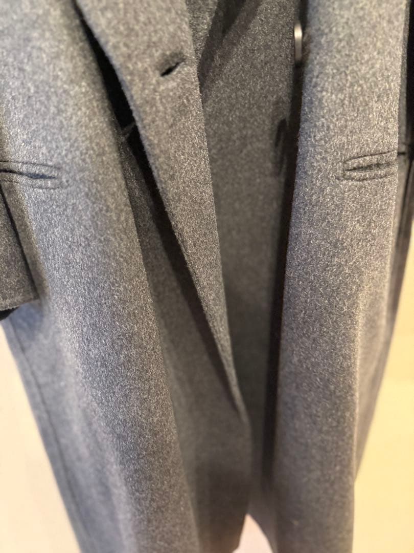 conte ウール100％ ダブルブレスト リバーロングコート GRAY 36