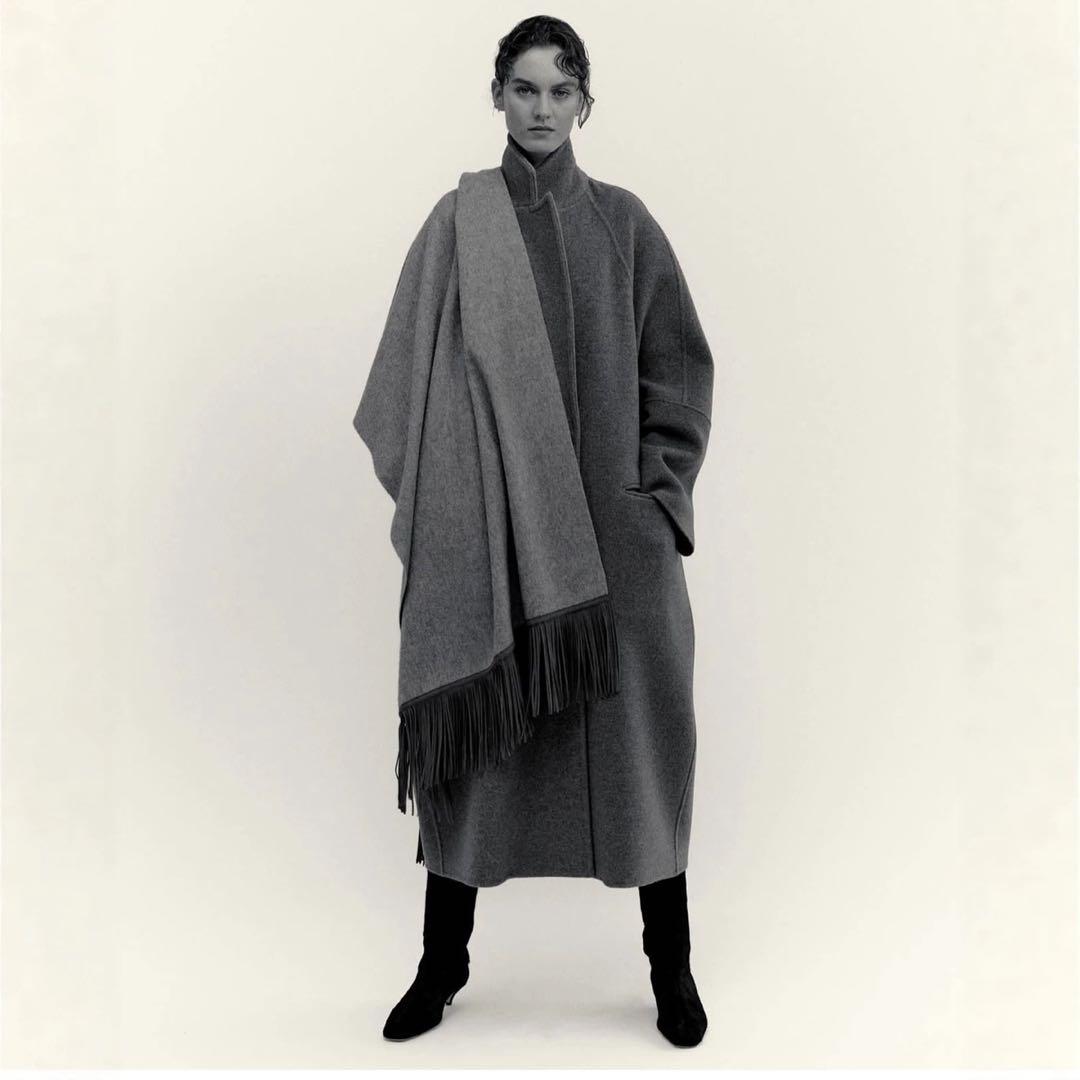 conte ウール100％ ダブルブレスト リバーロングコート GRAY 36