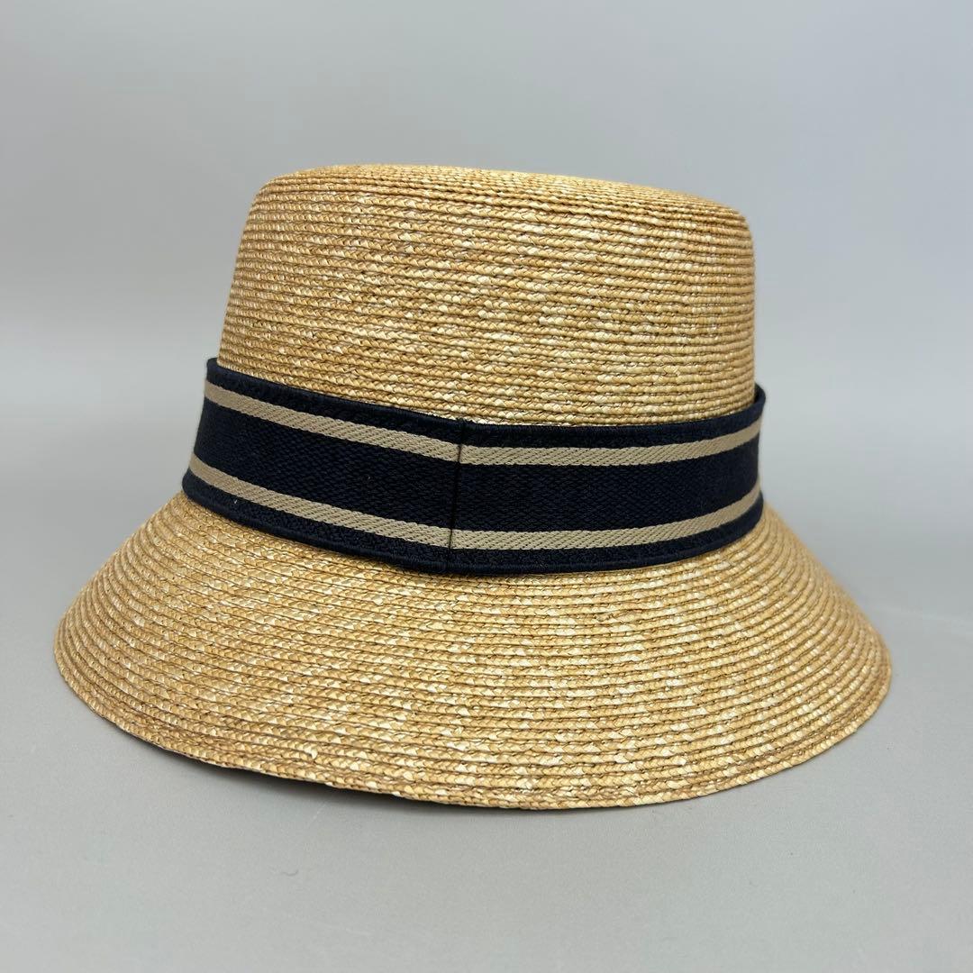 ディオール ロゴ ストローハット 麦わら 帽子 リボン ネイビー 56
