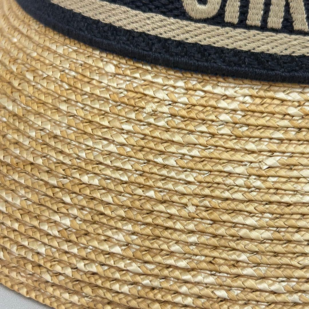 ディオール ロゴ ストローハット 麦わら 帽子 リボン ネイビー 56