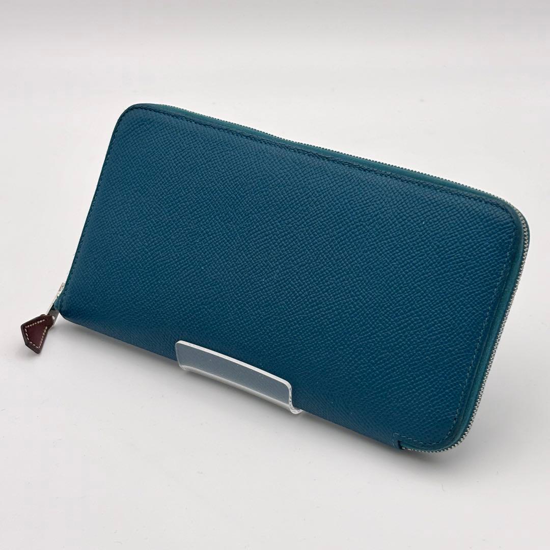 HERMÈSエルメス アザップ　シルクイン ロング　AU刻印　ブルー　長財布