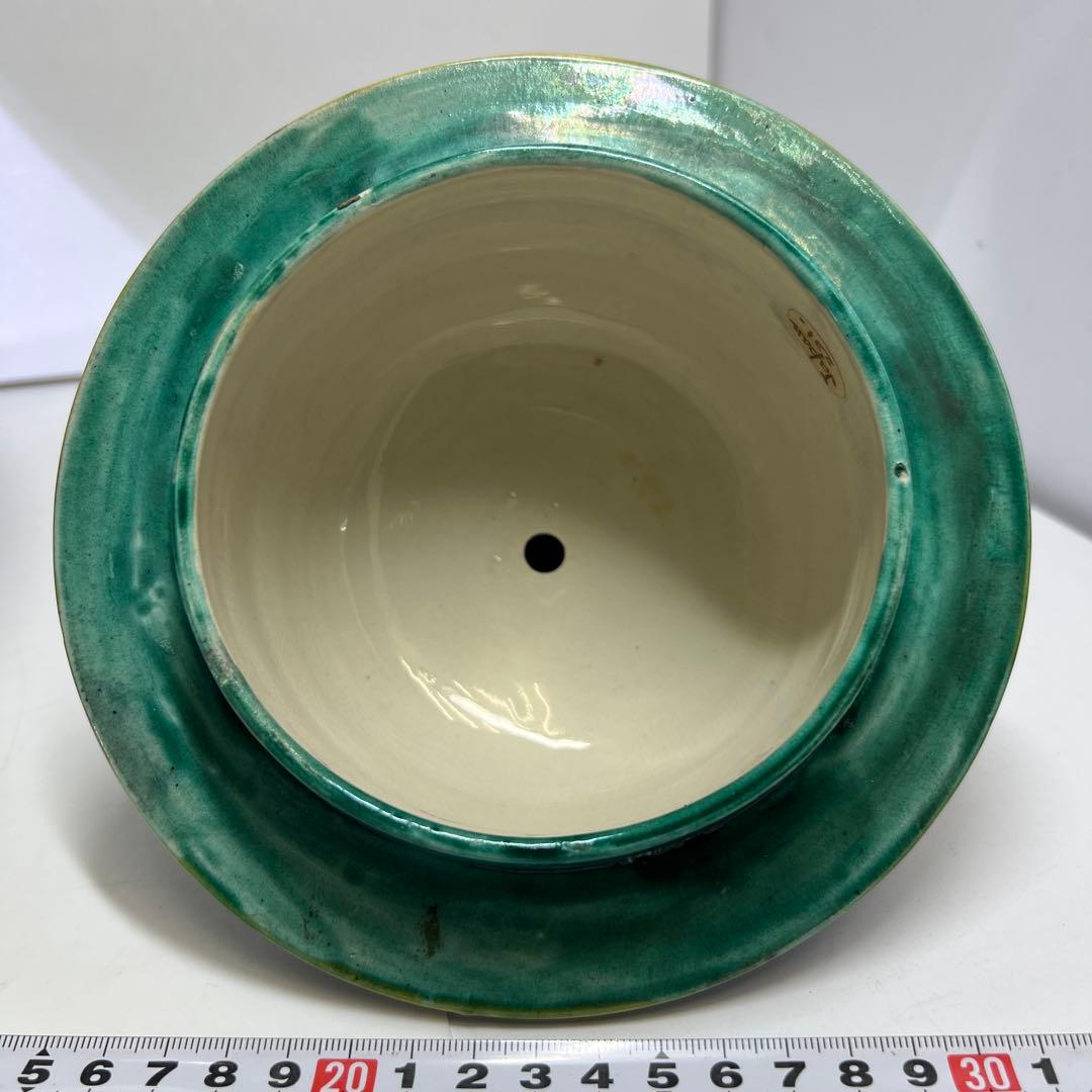 江戸後期　青九谷　特大沈香壷　木箱付　高さ約45㎝　東Y7-1209☆2Fタルサ