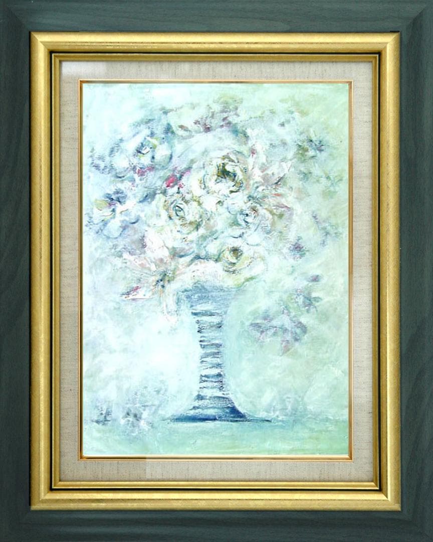 メルカリ 絵画　絵　額付き (銀）油絵　uF6-050403　花