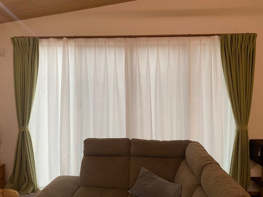 ニトリ ライトグリーン ファブリックカーテン シンプルストライプ 2枚セット