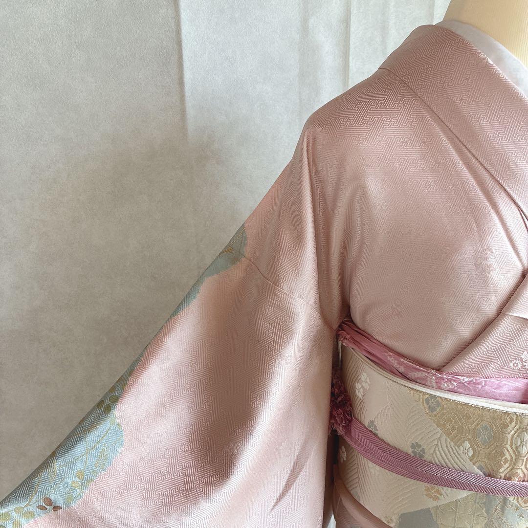 訪問着　フルセット　着物　正絹　入学式　手刺繍　絞り　紗綾形地紋　そよ風　G6