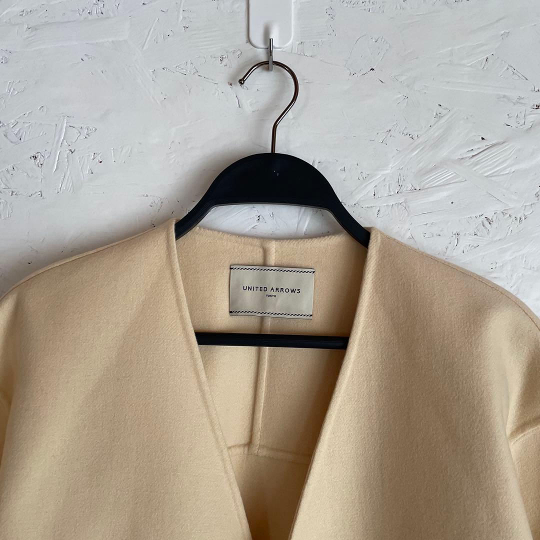 【UNITED ARROWS】Vネックリバーショートコート　ナチュラル　36