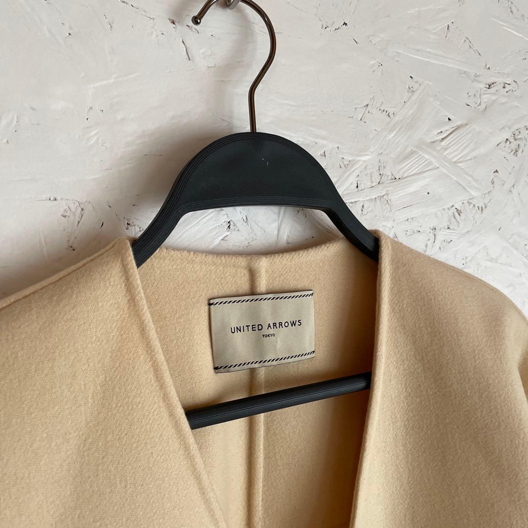 【UNITED ARROWS】Vネックリバーショートコート　ナチュラル　36