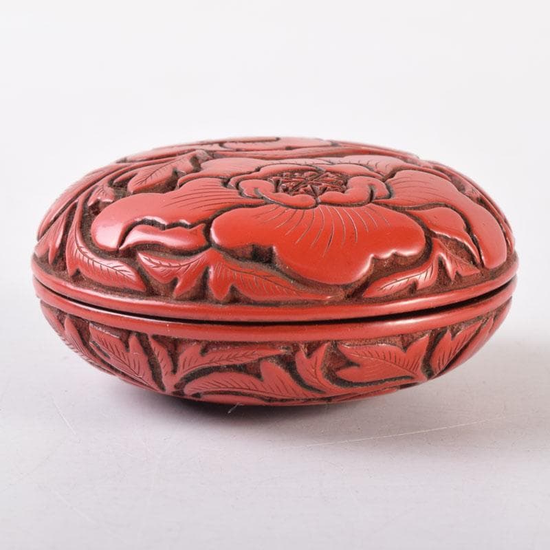 茶道具　堆朱　倶利雕　牡丹庵草　香合　在銘　共箱　V　R8614