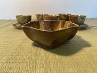 織部焼「織部流し」　（茶菓揃　彩堂窯彩杢作）