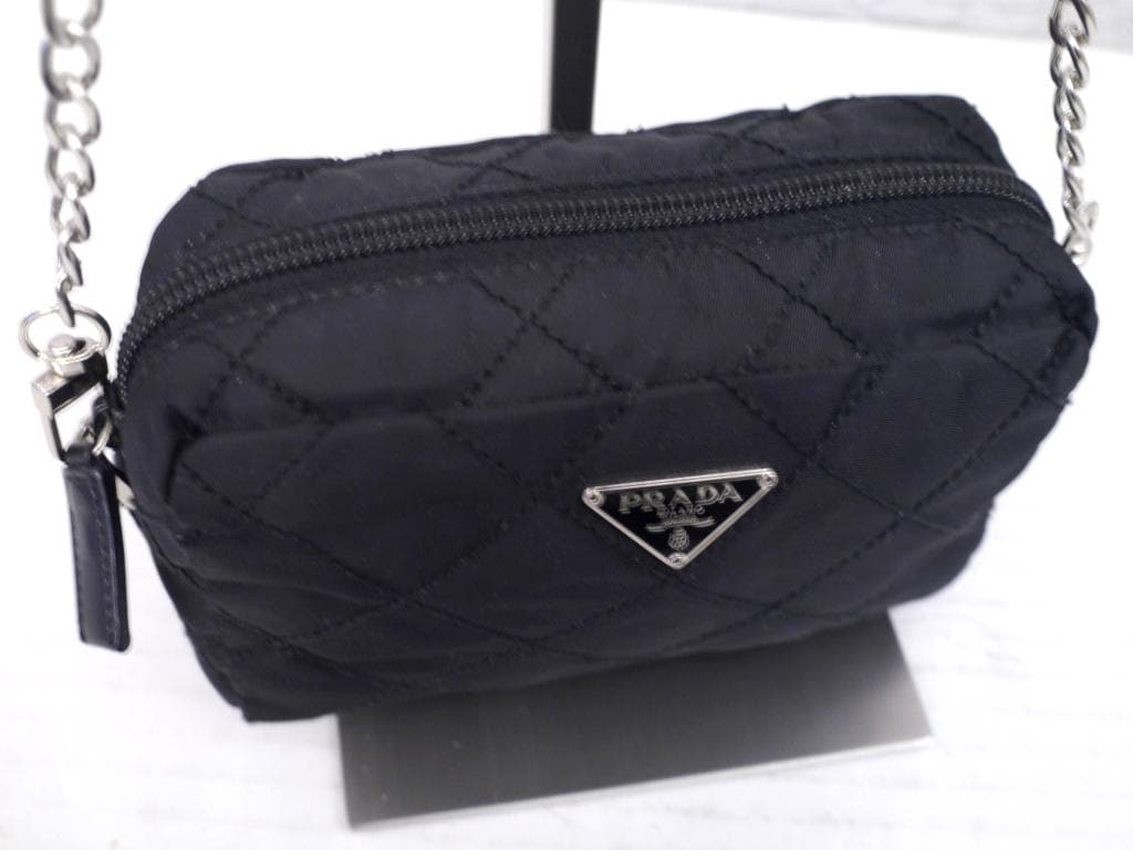 ◆ PRADA プラダ キルティング ショルダー バッグ ポーチ ポシェット 黒