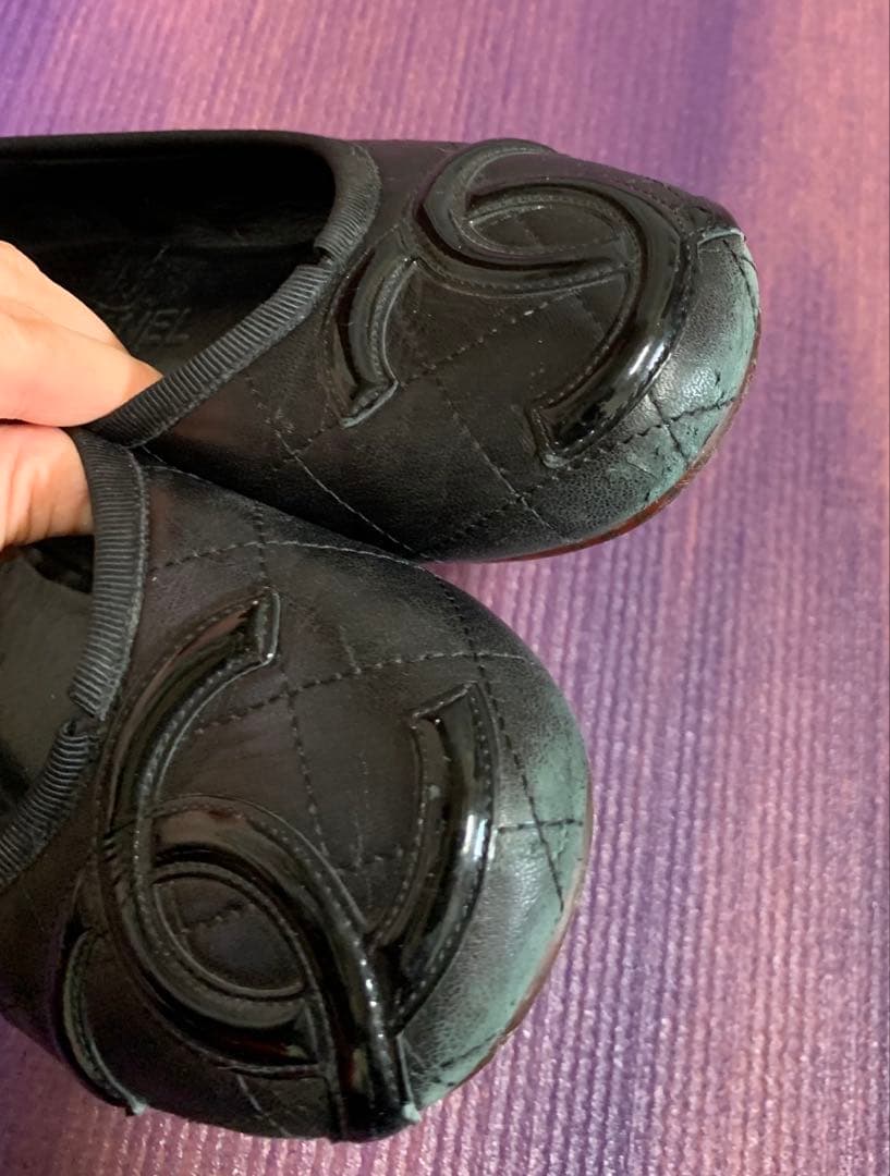 売り切りCHANEL ブラック バレエシューズ　カンボン　ブラック×ブラック