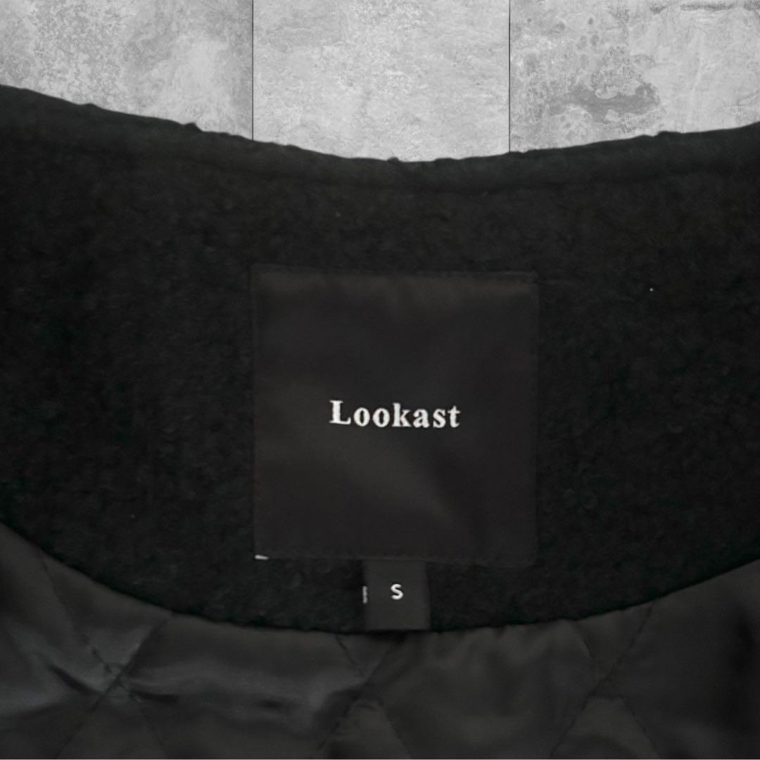 Lookast ノーカラージャケット ツイード ウール 金ボタン S ブラック