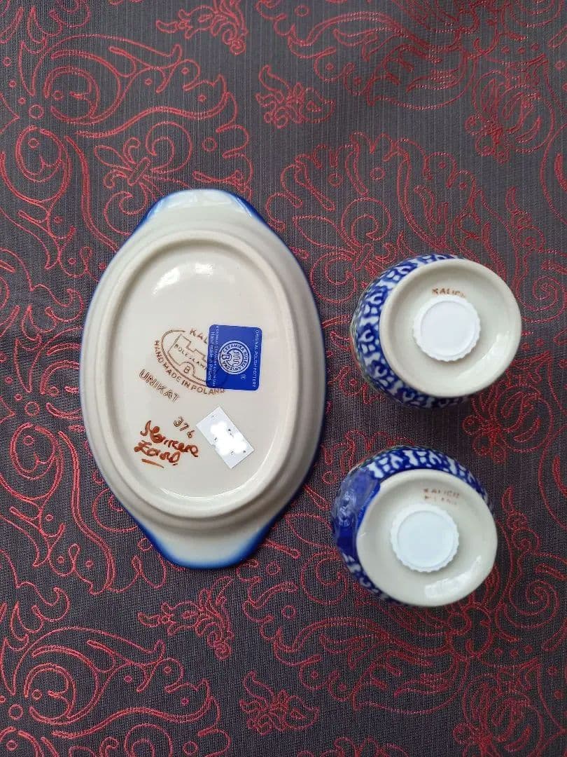 みーこ様御専用　ポーリッシュポタリー①石鹸皿②鳥置物③調味料入れ④小皿　新品