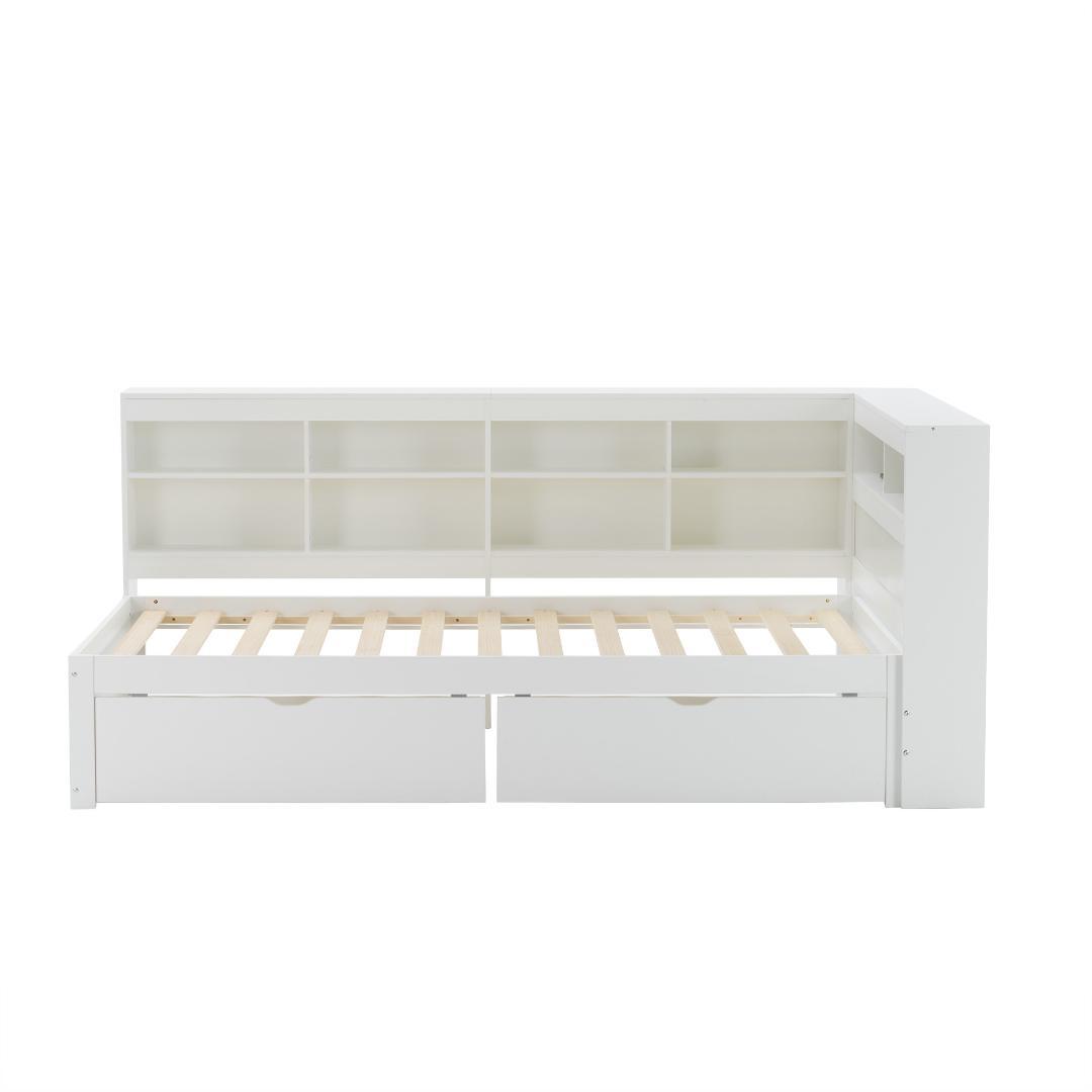 タイムセール！新作システムベッド【Ｓシングル】　引き出し・ラック付　きWHITE