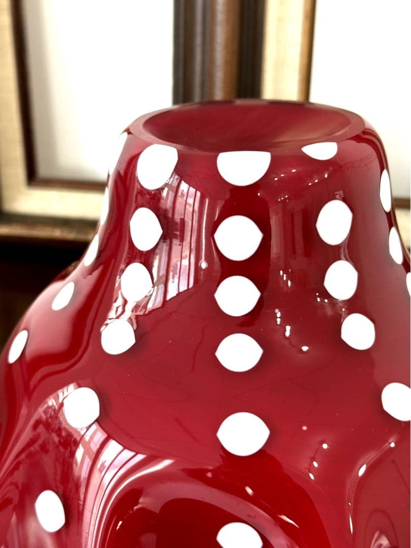 ミッドセンチュリー　水玉フラワーベース　ドット柄花瓶　マルティーグラス　ポップ