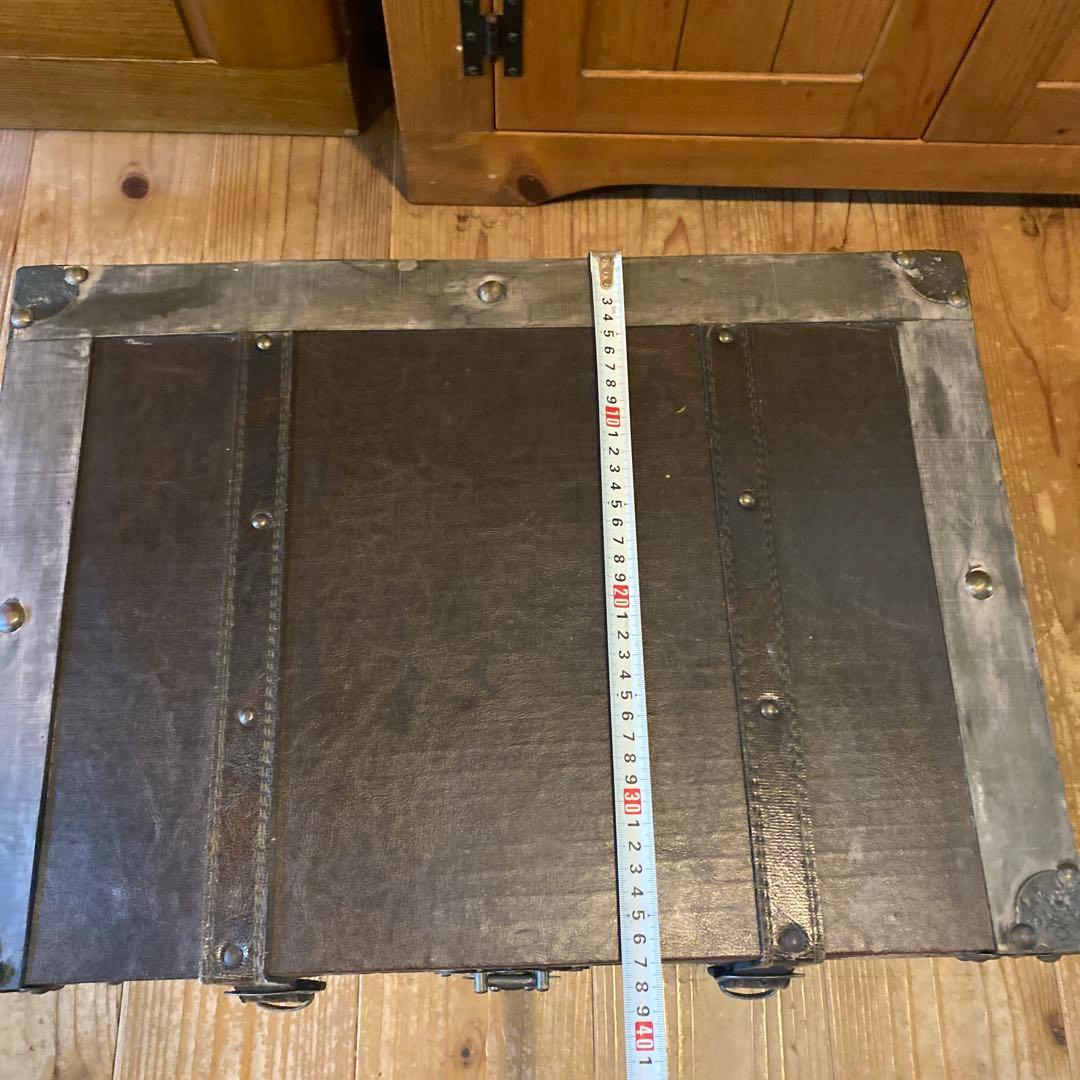 アンティーク調　レザー木箱　革張り　ケース　ボックス　蓋付き　トランク風