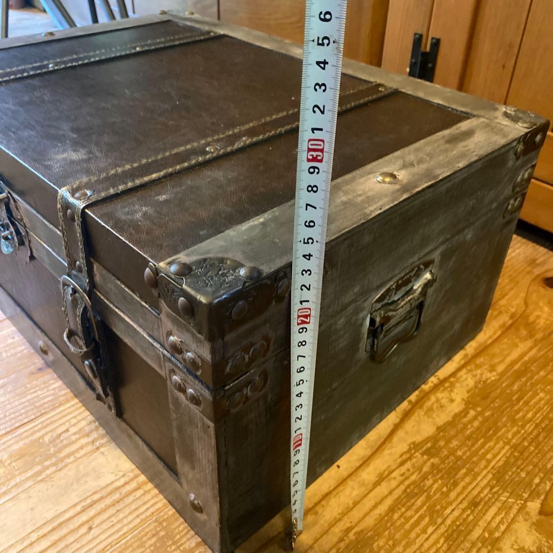 アンティーク調　レザー木箱　革張り　ケース　ボックス　蓋付き　トランク風