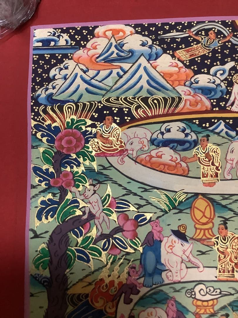 《 チベット密教　新品　1点物 》 手描き　曼荼羅　天国への道　仏画　仏教　g4