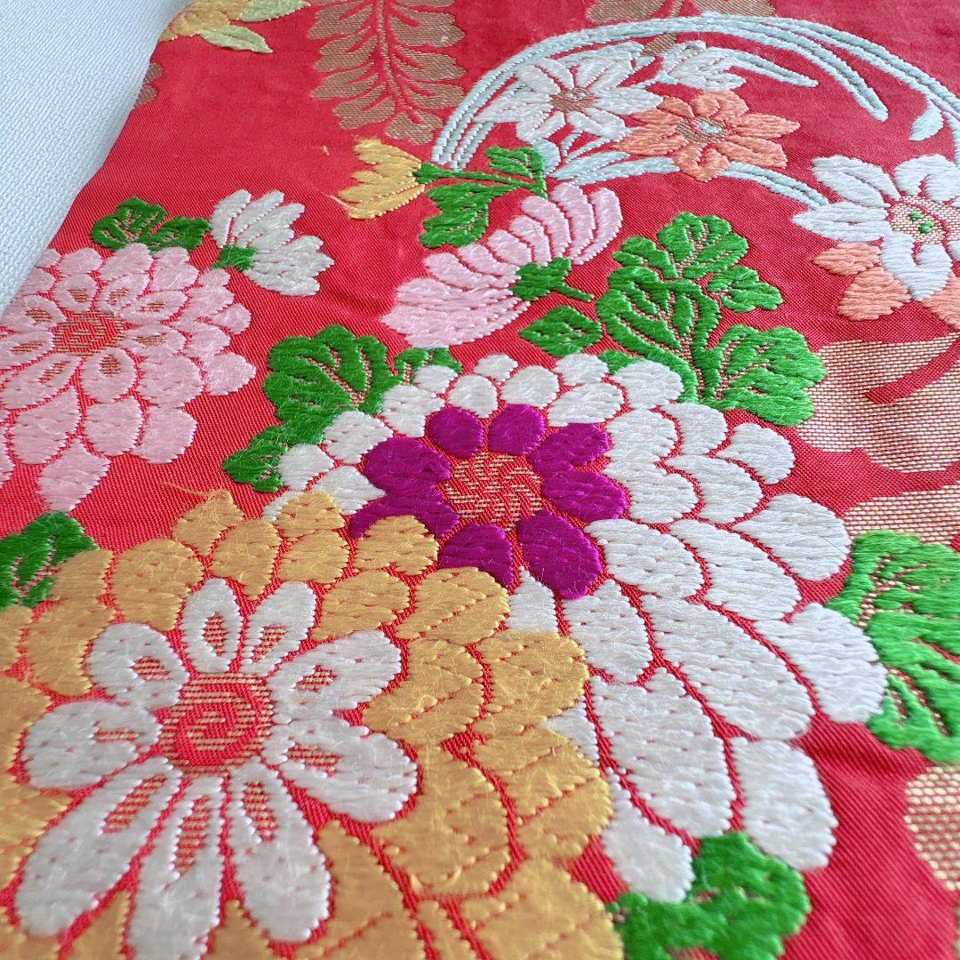 フルセット　七五三７歳女の子　総絞り　黄緑　豪華刺繍　赤丸帯　菊　小物7062