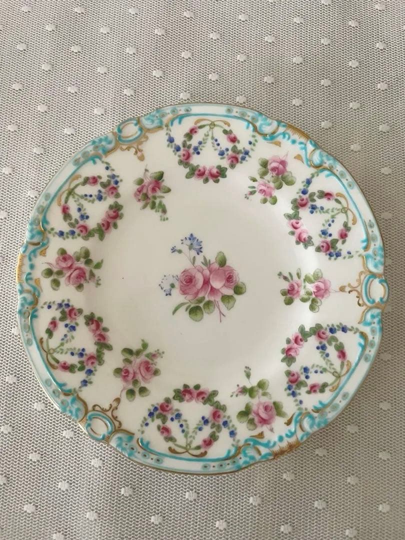 英国　ミントン　ローズ薔薇ハンドペイントの可愛いアンティーク皿4枚セット