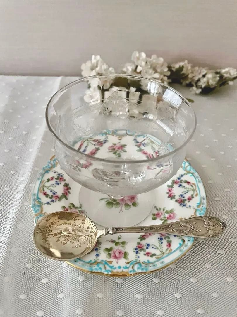 英国　ミントン　ローズ薔薇ハンドペイントの可愛いアンティーク皿4枚セット