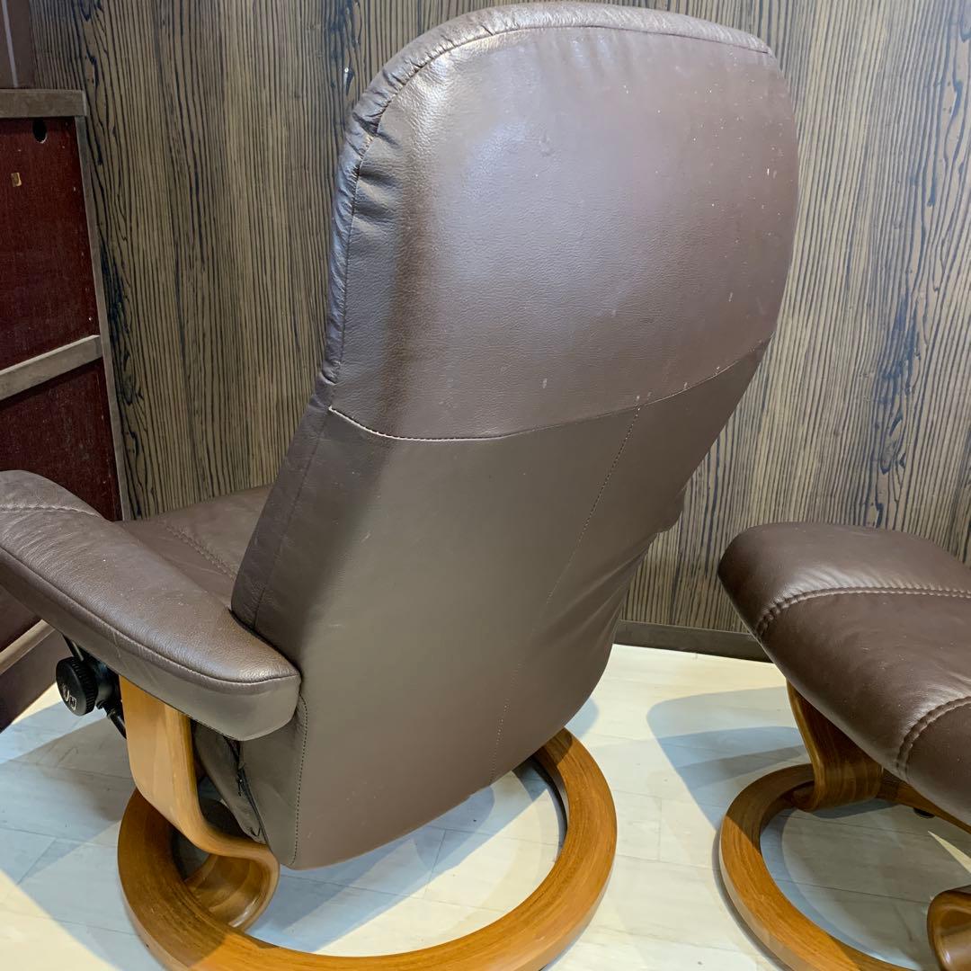 エコーネス　ブラウン レザー リクライニングチェア オットマン付き