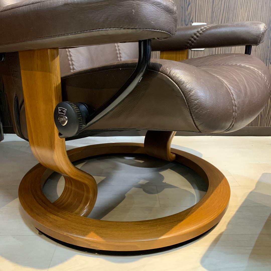 エコーネス　ブラウン レザー リクライニングチェア オットマン付き