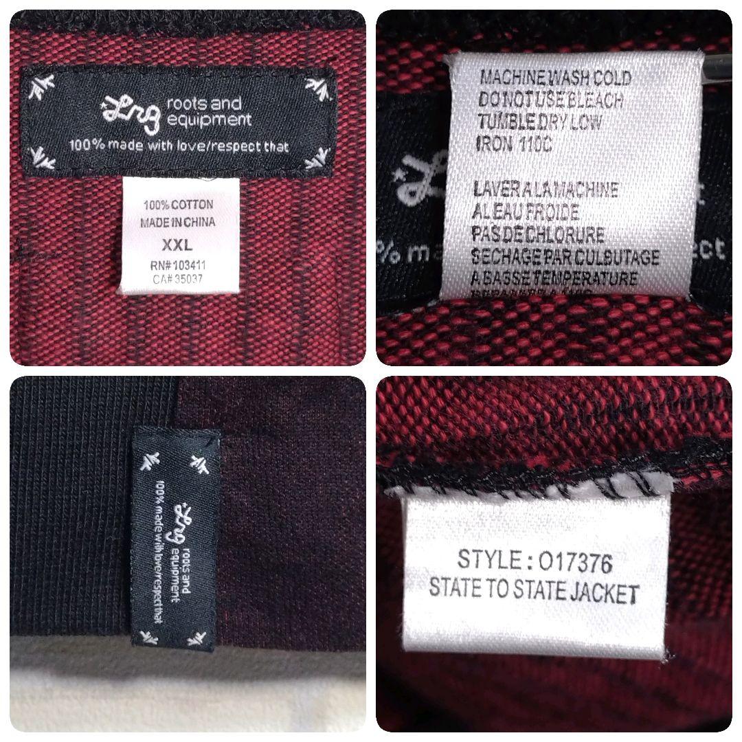 個性派古着★LRG 総刺繍 ストライプ トラックジャケット 黒×赤 2XL