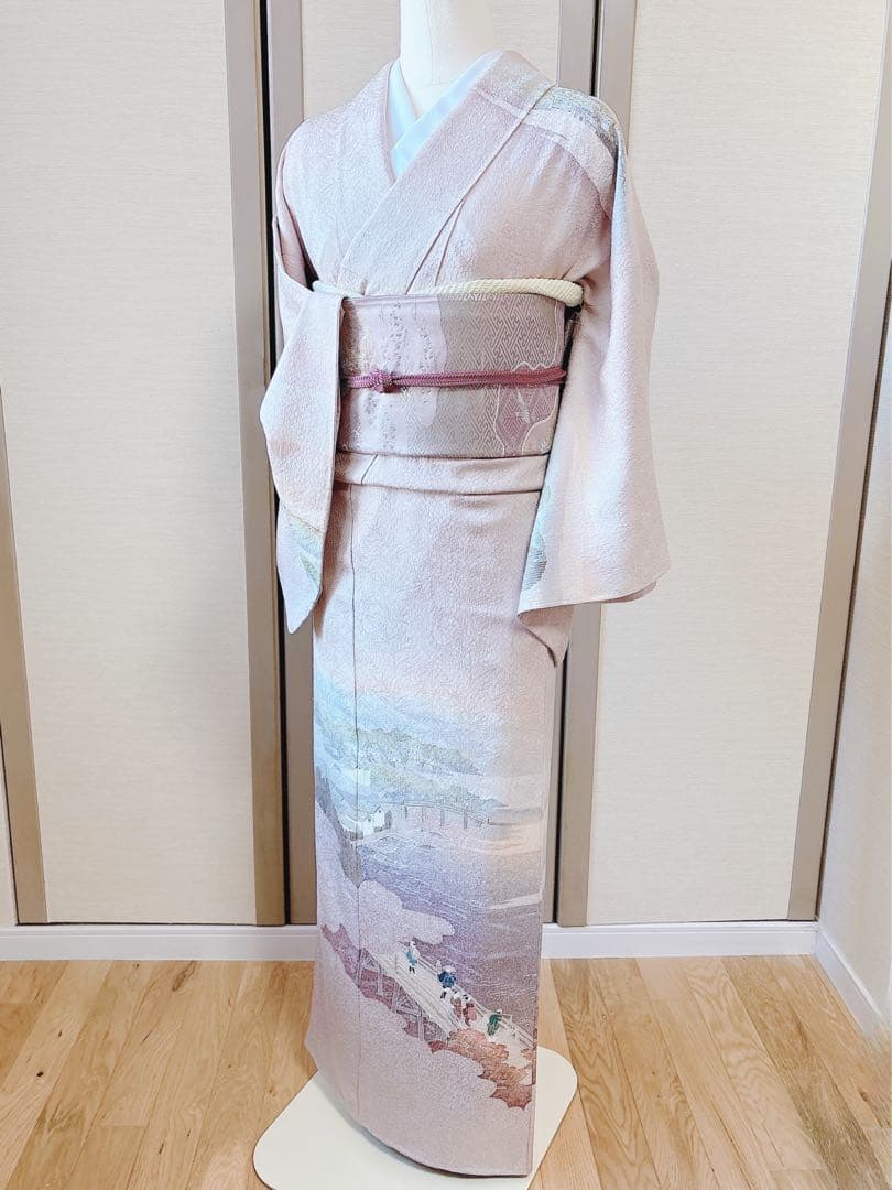 美品　訪問着　フルセット　S 友禅 風景　卒業式　入学式　お宮参　袋帯　紋