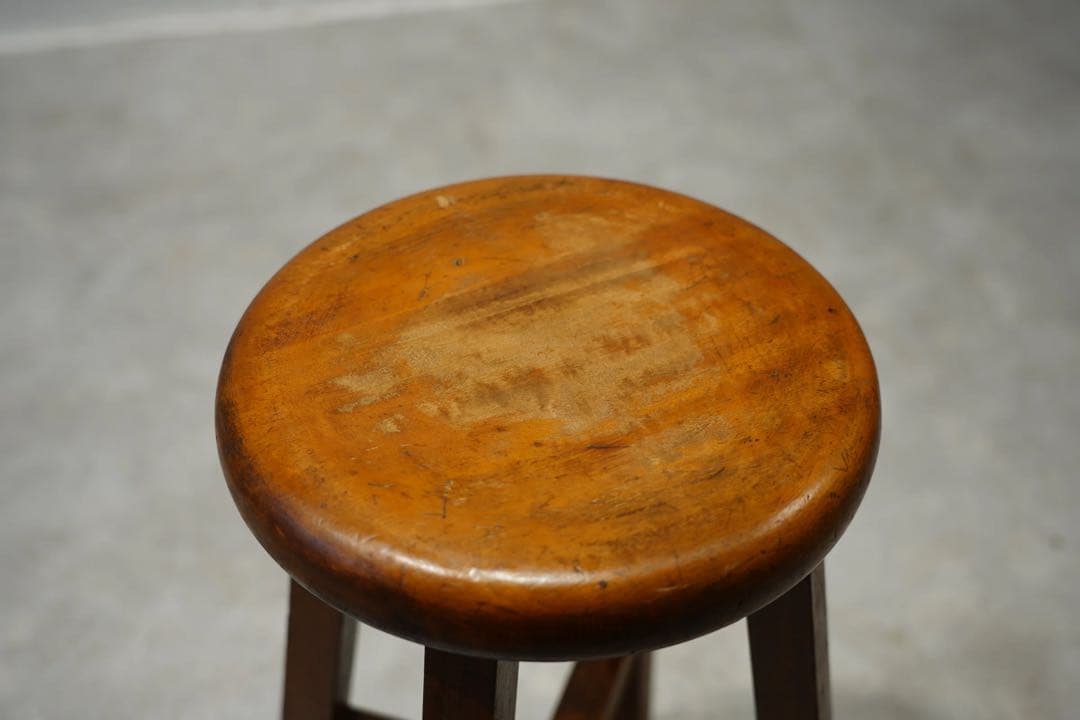 丸スツール　木製　古木　昭和レトロ　アンティーク　ビンテージ　チェア