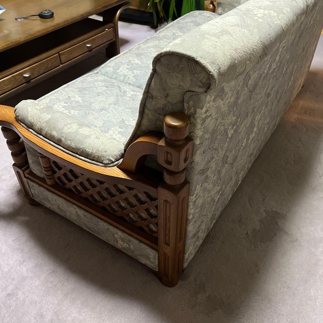 【昭和レトロ】花柄布製3人掛けソファ【アンティーク家具】