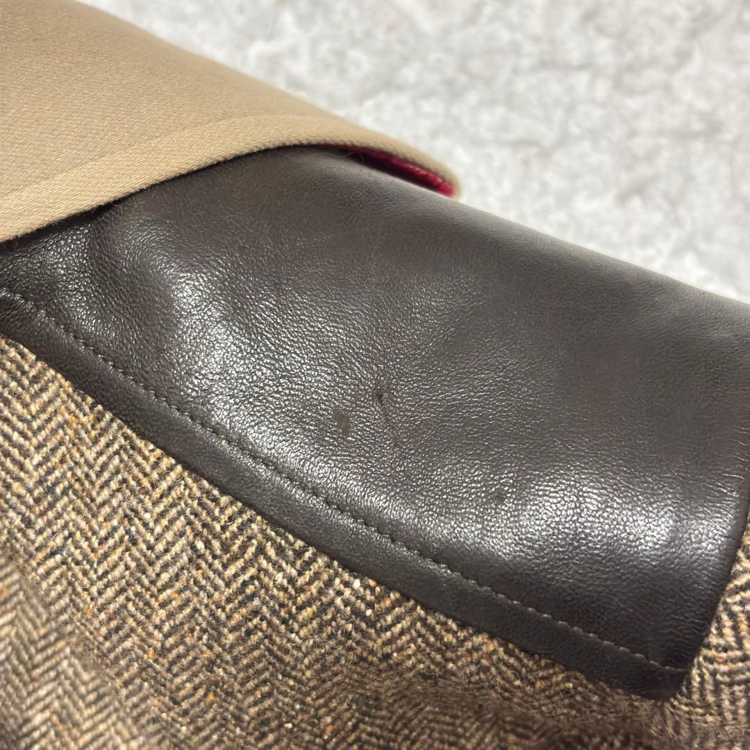 ETRO エトロ ヘリンボーン ウールカシミヤシルク レザー肩パッチ ジャケット