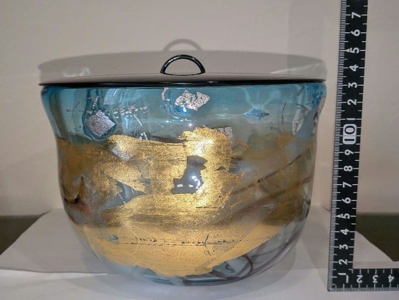 『中尾羊古』ガラス水指　茶道具　共箱　金ギヤマン義山　アトリエ羊古　吹きガラス