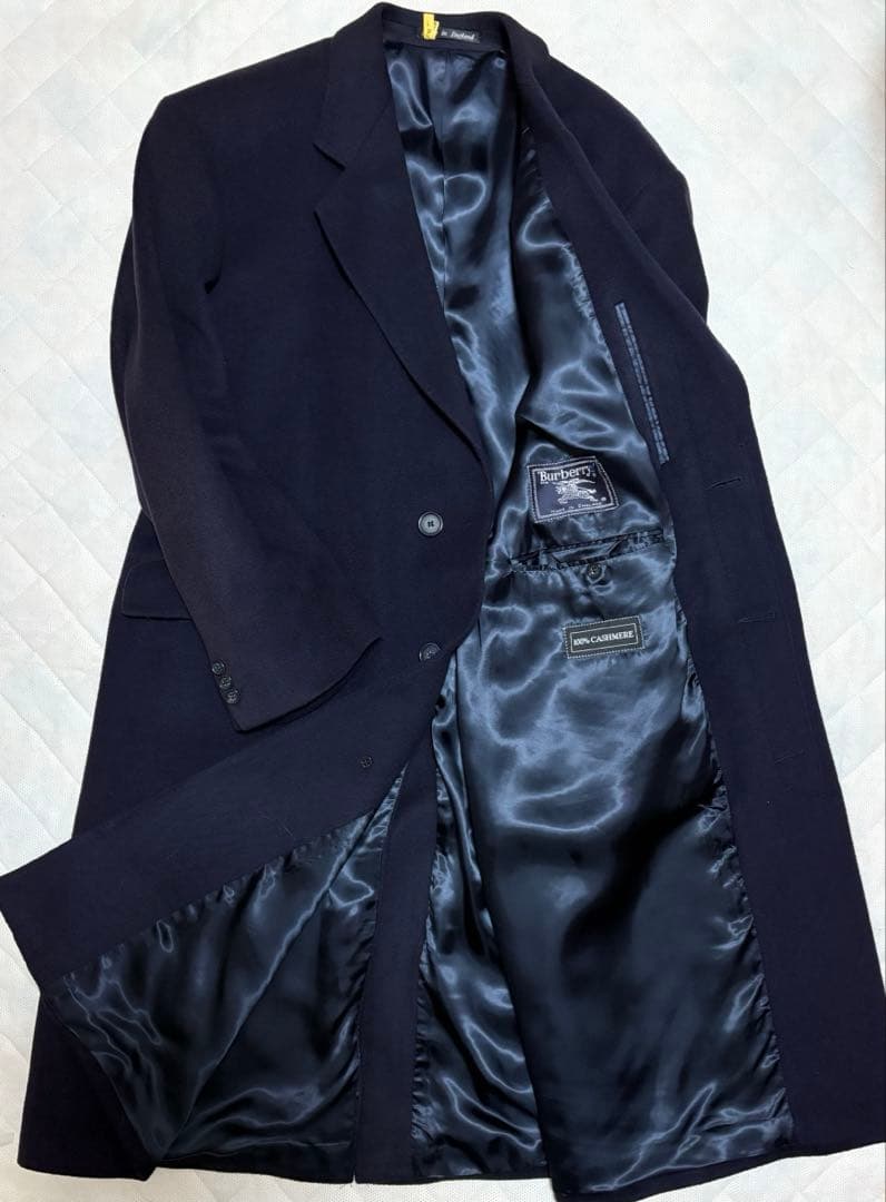 【極美品】BURBERRY カシミヤ　ロングコート 濃紺England製　XL