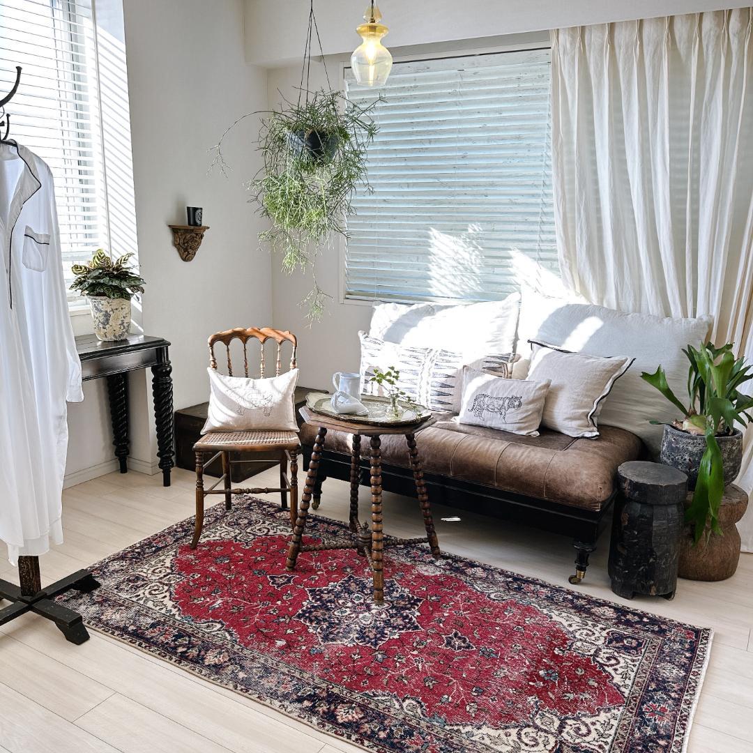 トルコ ヴィンテージラグ A126 ダークレッド ネイビー ターコイズブルー