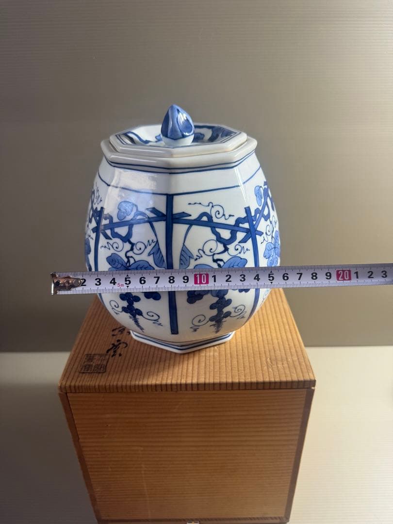 1552 平安景雲　染付葡萄棚文　水指　共箱