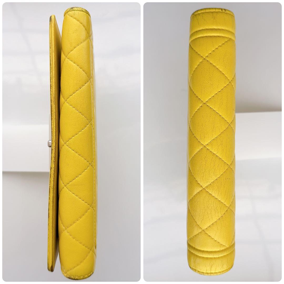 シャネル ロングウォレット 長財布 マトラッセ ターンロック風 イエロー 黄色