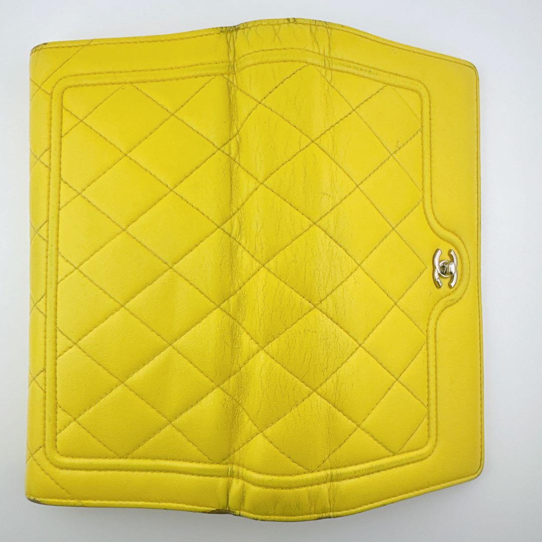 シャネル ロングウォレット 長財布 マトラッセ ターンロック風 イエロー 黄色