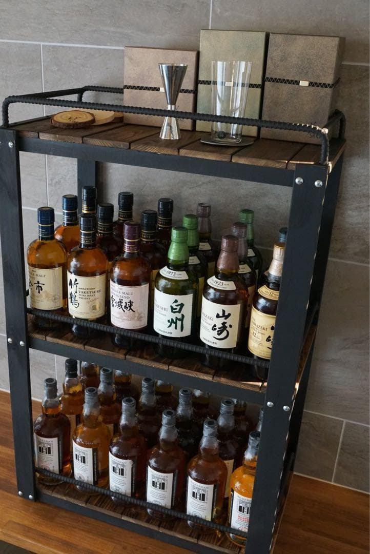 ウイスキーラック　棚　鉄×木製アイアンラック／おうちバー・ボトル棚・酒棚 012