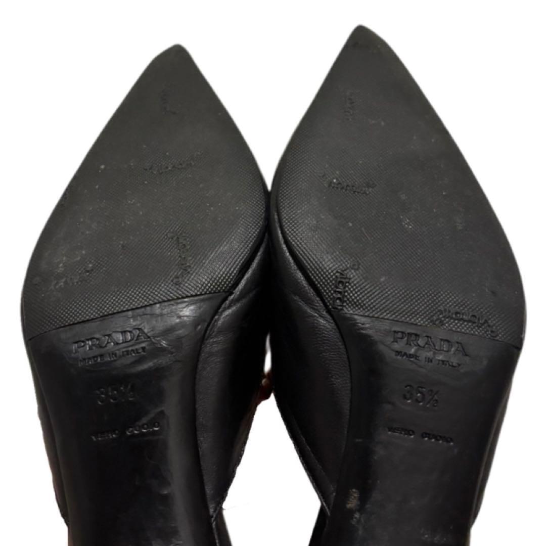 PRADA プラダ ポインテッドトゥ ミュール パンプス 本革 35 1/2