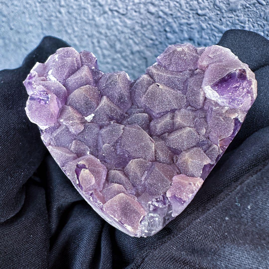 希少2回結晶❗️アメジストハート型❤︎クラスターパワーストーン原石水晶A1309