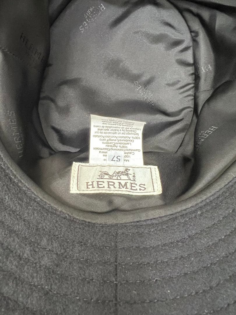 HERMES ブラック カシミア バケットハット ５７ 良品