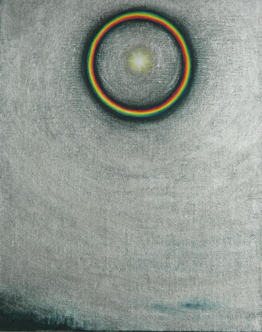 油絵 菅家令子 絵 絵画インテリア額付(青緑＋金色の枠)F3-S102023祈り