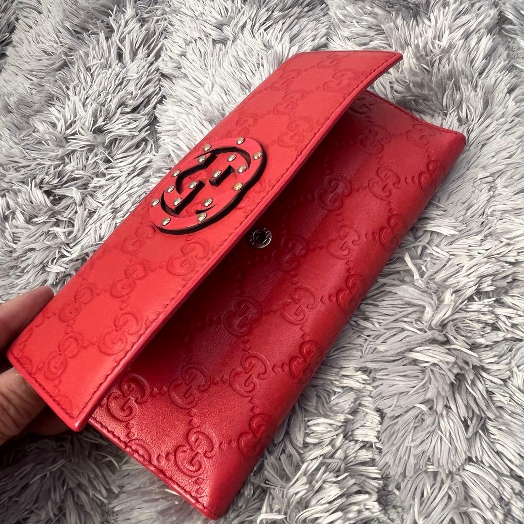 美品✨GUCCI コンチネンタル　シマ　長財布　インターロッキング　朱色