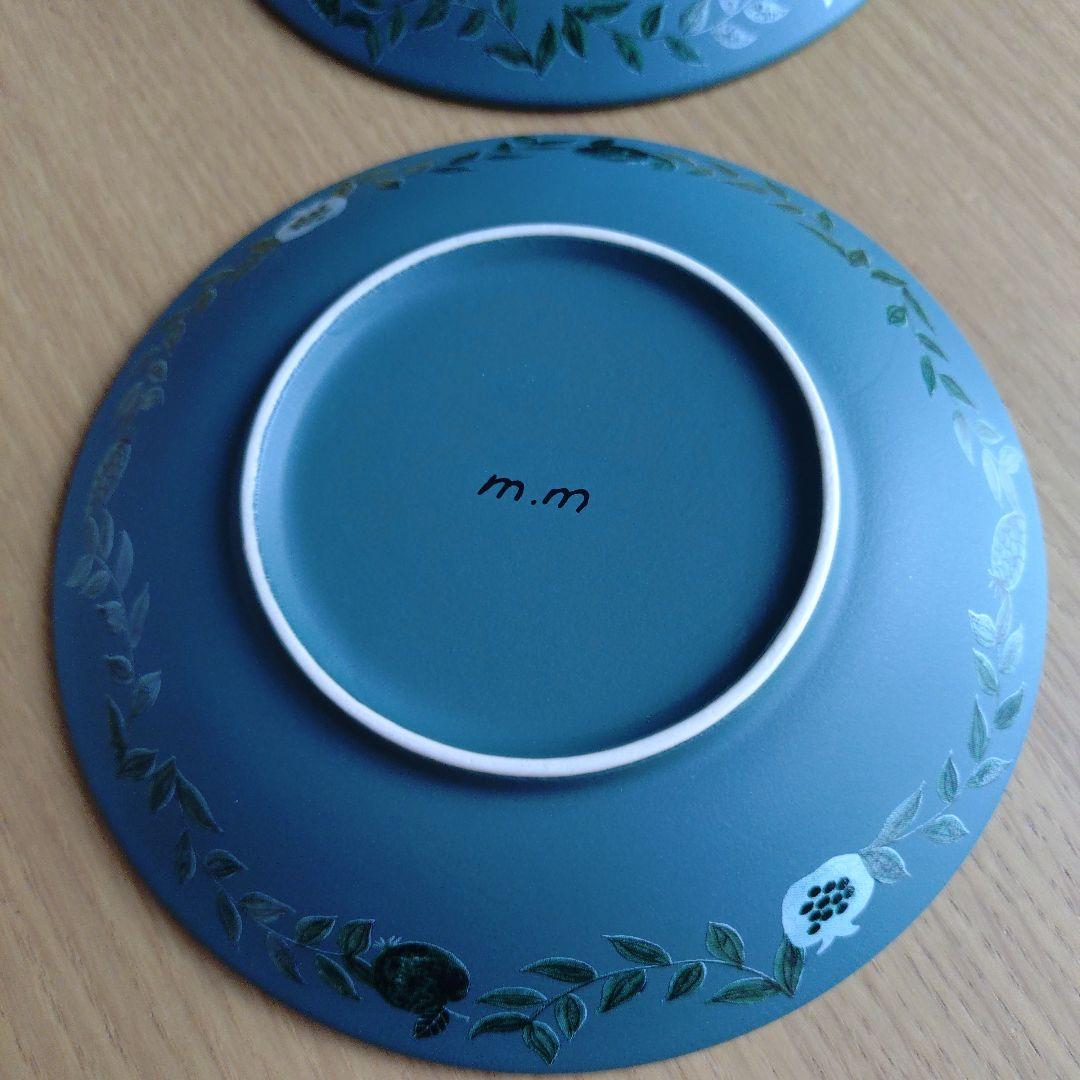 松尾ミユキ　猫と葉っぱ柄の皿 2枚セット