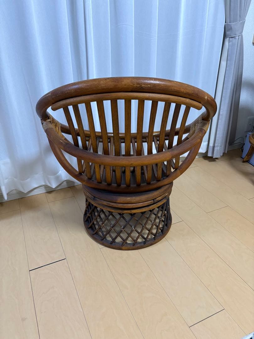 【昭和レトロ】ラタン回転チェア 円形 藤家具 ヴィンテージ　アジアン