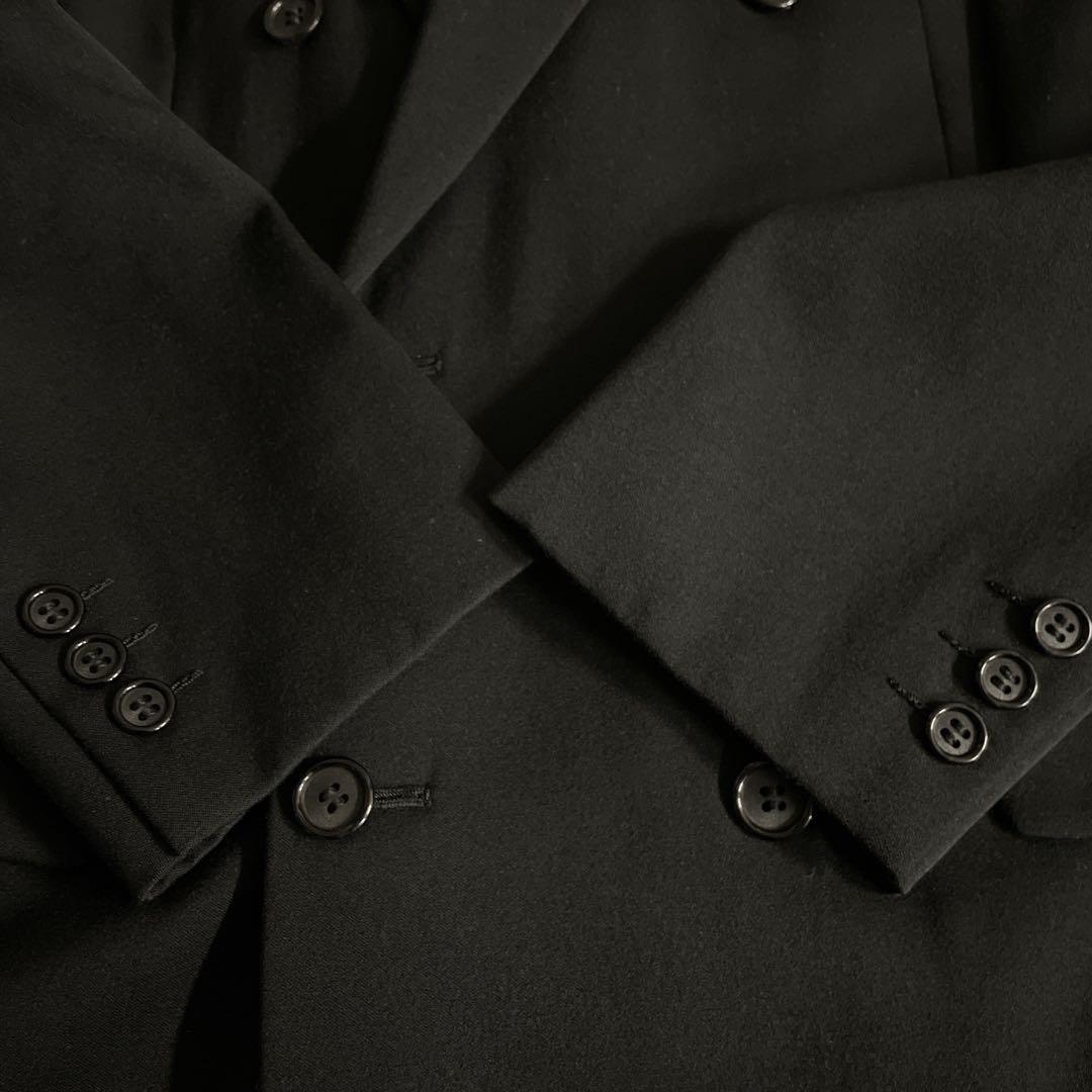極美品 Apollo特注 極上ブラックウール ダブルスーツ 黒艶 セットアップ