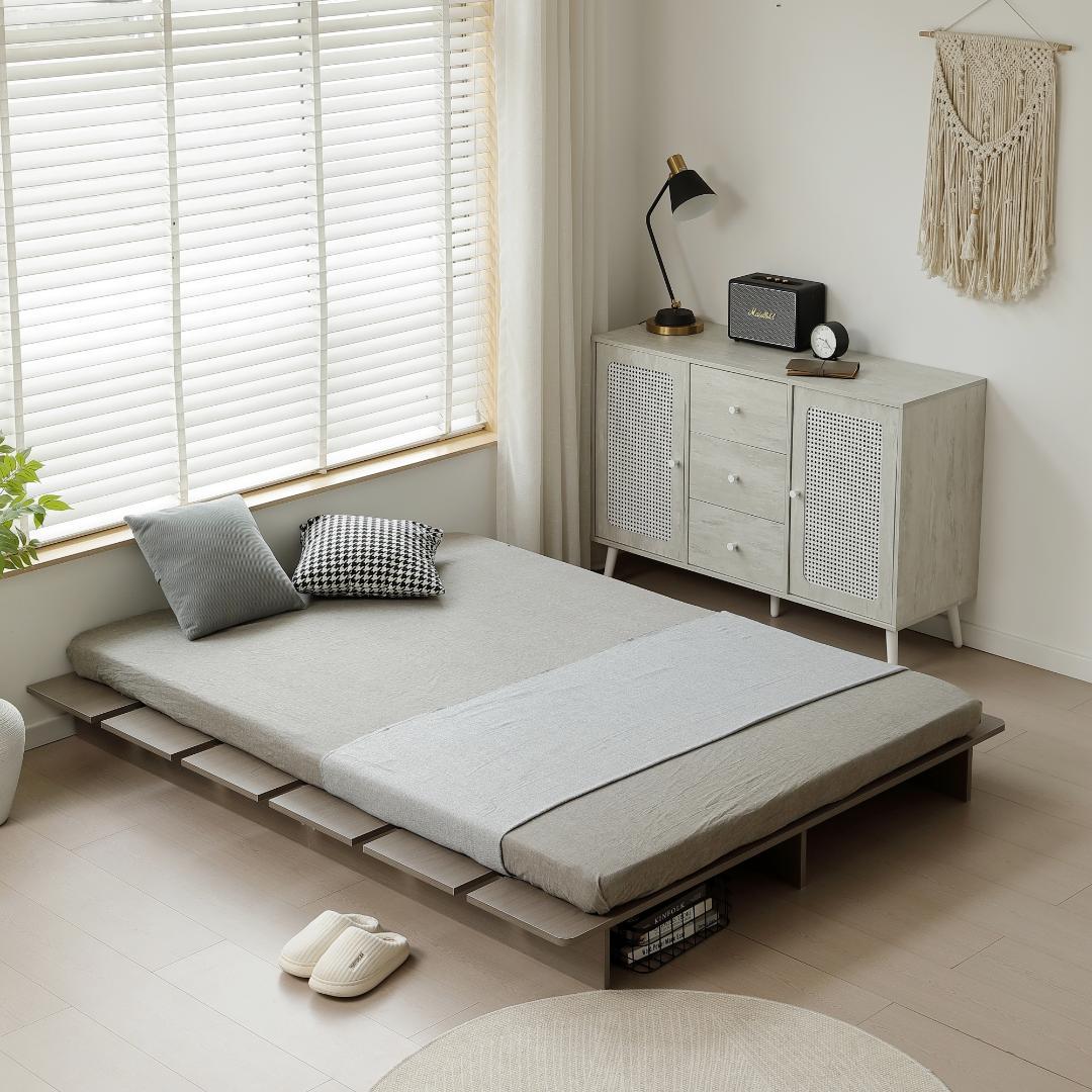 【幅120cm】ベッド　脚付き　木目調　コンパクト　GREY