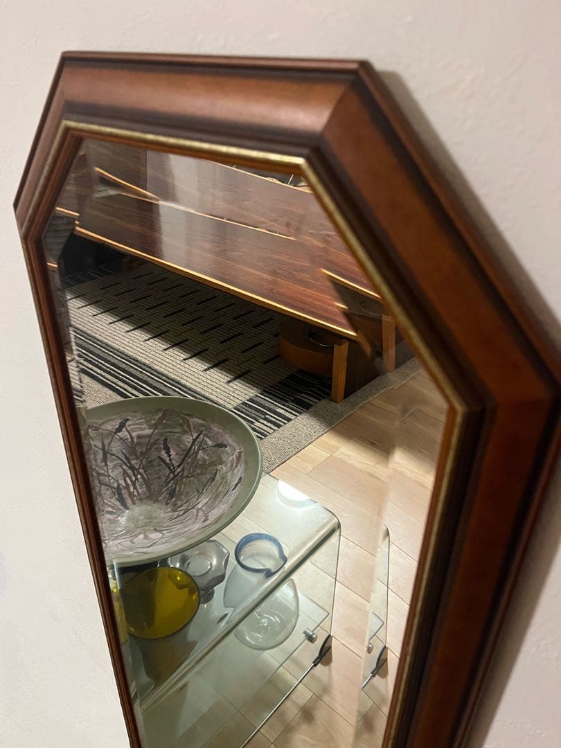 イタリア製　Vintageヴィンテージ　カッティングウォールミラー　縦　横　八角