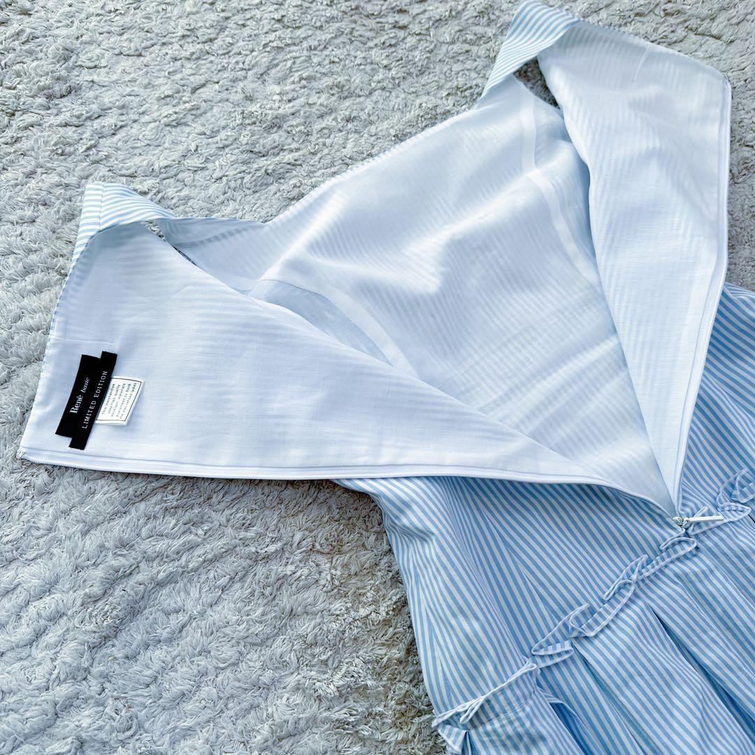 ルネ：限定カラー【ストライプ柄／フレア×バルーン】タック＆プリーツ•ワンピース